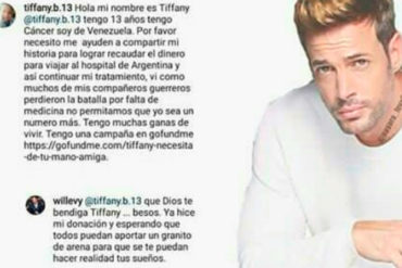 ¡LINDO GESTO! William Levy donó esta considerable cantidad en dólares para ayudar a niña venezolana con cáncer (aprende, Nicolás) (+prueba)