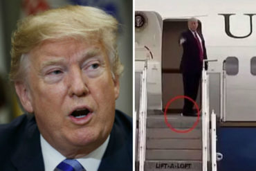 ¡LA BURLA! Trump subió al avión con un papel pegado al zapato y no lo pelaron: “No era papel higiénico, era la Constitución” (Video+Memes)