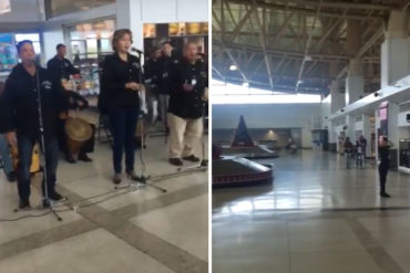 ¿ES EN SERIO? En medio de la soledad del aeropuerto, un grupo de gaita canta y da la «bienvenida» a venezolanos en Maiquetía (+Video)