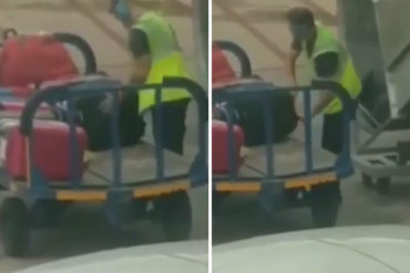 ¡MAYOR DESCARO! Graban el momento en que un empleado del aeropuerto abre una maleta en plena pista (+Video)