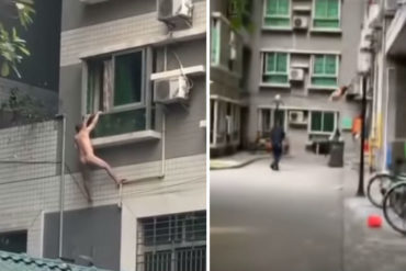 ¡TREMENDO GOLPE! Hombre desnudo se lanza de un piso 4 para no ser descubierto por el marido de su amante (+Video)