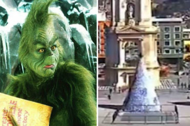 ¡EL GRINCH EXISTE! Quemó un árbol que fue colocado en una vía pública porque odia la Navidad (+Video)