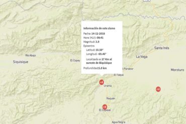¡ÚLTIMA HORA! Funvisis reportó un sismo de magnitud 3,9 en Siquisique, Lara, este #14Dic
