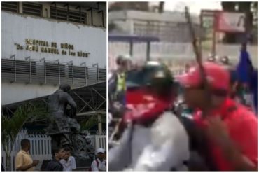 ¡COBARDES! Colectivos y PNB intimidan a manifestantes frente al Hospital JM de los Ríos que exigen ayuda humanitaria (+Videos)