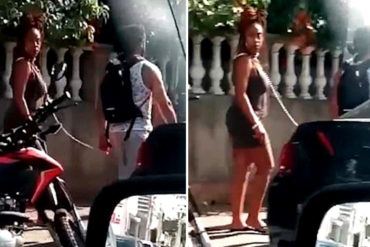 ¡ENLOQUECIÓ! Gringo fetichista pasea a su novia por las calles de Cartagena con un collar de perro (+Video)