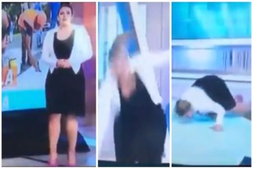 ¡RODÓ! Periodista de VTV cayó de «platanazo» en plena trasmisión en vivo (+Video)(+Auch, eso dolió)