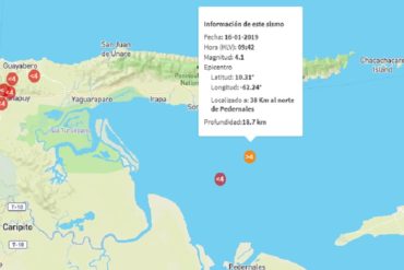 ¡ALERTA! Funvisis reporta 2 sismos en Pedernales, estado Delta Amacuro, de 4.1 y 3.6 este #16Ene