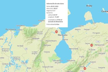 ¡LA TIERRA TIEMBLA! Sismo de magnitud 3.7 se sintió en el estado Zulia la madrugada de este #8Ene