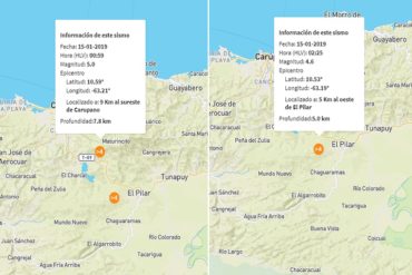 ¡ATENCIÓN! Funvisis registró sismos de magnitud 5.0 y 4.6 en Carúpano y El Pilar