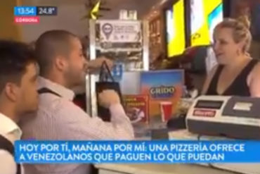 ¡AGRADECIDOS! Venezolanos regalan torta negra a encargada de pizzería en Argentina para retribuir apoyo a inmigrantes (+Video)
