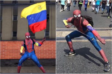 ¡EN DEFENSA DE LA DEMOCRACIA! Este fue el Spiderman venezolano que apoyó a Guaidó en la marcha de este #12Feb (+Fotos)