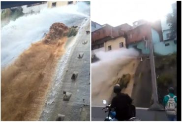 ¡EN VIDEOS! El caos que dejó la rotura de una tubería de agua en las adyacencias del túnel La Planicie (la propia cascada)