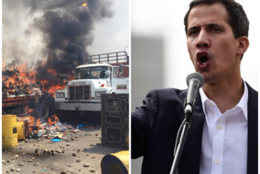 ¡ATENTOS! Guaidó denuncia que destrucción de ayuda humanitaria es un crimen de lesa humanidad: «Viola protocolo de Ginebra»