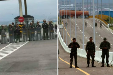 ¡AY, DIOS! Más de 80 militares vigilan el Puente de Tienditas (están armados con rifles, escopetas, cascos y escudos antimotín) (+Fotos +Video)