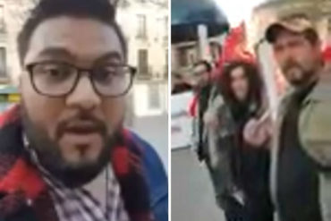 ¡FRONTAL! Venezolano da una lección a españoles que protestaban a favor de Maduro: Dejen de poner esas estupideces, no saben lo que pasa (+Video)