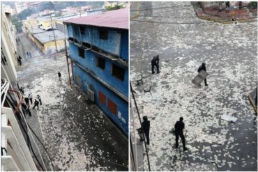 ¡TERRIBLE! Encapuchados saquearon banco Bicentenario en Mérida y esparcieron bolívares del viejo cono monetario por las calles (+Fotos)