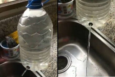 ¡CREATIVIDAD EN TIEMPO DE CRISIS! Esta señora creó un grifo con un botellón y un pitillo para lavar los platos cuando no hay agua (+Video)