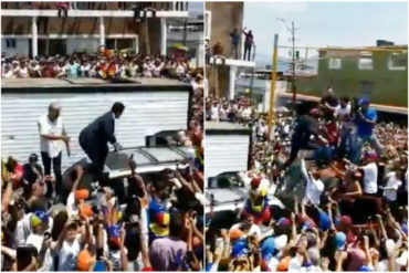 ¡TIPO SPIDERMAN! De techo en techo: Así saludó Guaidó a una multitud en las calles de Valencia (+Video)