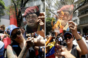¡VÉALO! Quemaron retrato de Chávez al frente de la Embajada de Venezuela en México (+Fotos)