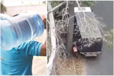 ¡SIN VERGÜENZA! Captan a hombre llenando botellones con agua de la calle para venderlos en Caracas (+Video)