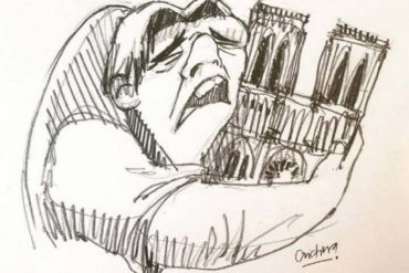 ¡DESGARRADORA! La ilustración de Quasimodo abrazado a la Catedral de Notre Dame que conmovió al mundo tras el voraz incendio que consumió parte de la estructura