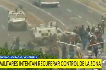 ¡GRAVE! El impactante momento en el que una tanqueta arrolló a manifestantes en La Carlota (+Video fuerte)