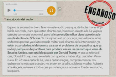 ¡ATENCIÓN! El ‘fake news’ que corre en Whatsapp y que advertiría sobre una “intervención militar en 72 horas”