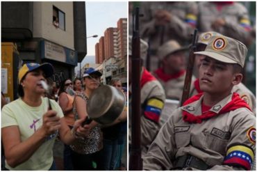 ¡PA’QUE SEAN SERIOS! En la avenida Baralt cacerolearon a los milicianos que marcharon a favor del régimen (+Video)