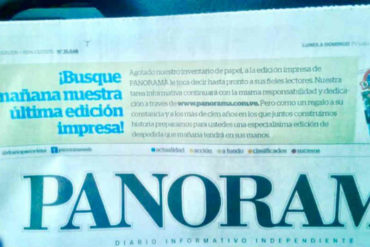 ¡MUY LAMENTABLE! Diario Panorama dejará de circular este martes #14May