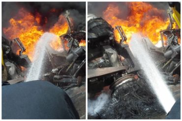 ¡SUSTO! Una gandola que transportaba gasolina se volcó y se incendió en Guanta (+Fotos)