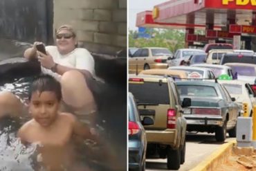 ¡INSÓLITO! Venezolanos improvisan un “jacuzzi” en una camioneta mientras esperan en la cola para surtir gasolina (+Video)