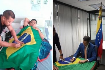 ¡LE CONTAMOS! Pemones venezolanos en Brasil reciben la bandera de apoyo firmada por Guaidó (+Foto)