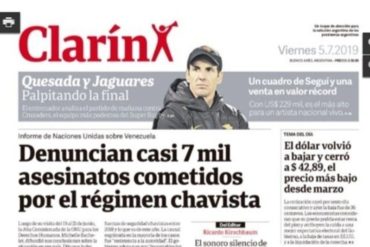 ¡SIN ANESTESIA! El contundente titular del diario Clarín sobre el informe de Bachelet que visibiliza aún más la crisis venezolana