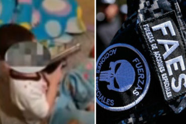 ¡UN HORROR! Difunden video de un niño no mayor a 5 años al que le enseñan a cargar una pistola para «dispararle a las FAES»