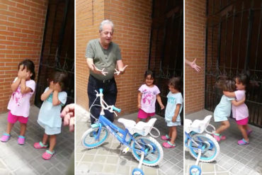 ¡CONMOVEDOR! La emoción de estas dos niñas venezolanas tras recibir unas bicicletas del español que persigue a enchufados (+Video)