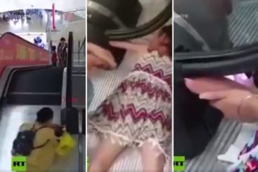 ¡QUÉ HORRIBLE! El instante en que una escalera mecánica «se traga» el brazo de una niña en China (+Video)