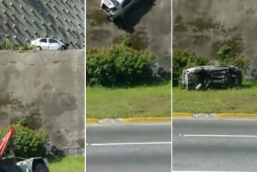 ¡VEA! La “maniobra” con la que bajaron el vehículo que se montó sobre la entrada del túnel en la autopista GMA (+Video)