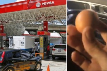 ¡ASÍ FUE! Empleado de una estación de servicio aceptó un huevo de gallina como pago para surtir gasolina: «¿No tienes para dar de vuelto un cambur?»(+Video insólito)