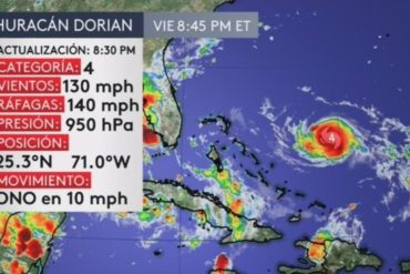 ¡SIN FRENO! Temido huracán Dorian que amenaza al estado de la Florida sube de escala y pasa a categoría 4