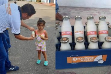 ¡ENTÉRESE! La polémica que se armó con la entrega a niños necesitados de envases de leche con el logo de Voluntad Popular