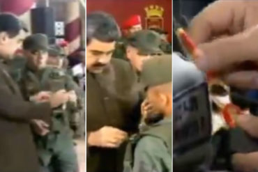 ¡QUÉ PENA! La Cruz de la Fuerza “chimba” que Maduro le puso a un GNB (Estaba rota y la colgó como pudo) (+Video)