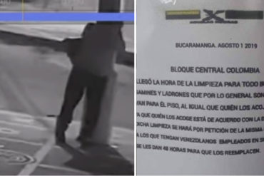 ¡ATENCIÓN! Captan en video al hombre que pegó panfletos amenazantes hacia venezolanos en Bucaramanga: Piden «limpieza de migrantes»