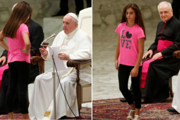 ¡DEBE VERLO! Una niña interrumpe una audiencia en el Vaticano y le roba protagonismo al Papa Francisco (+Fotos +Video)