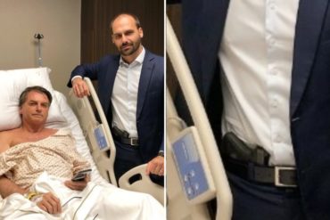 ¡LE CONTAMOS! Polémica en Brasil por foto del hijo de Bolsonaro posando armado mientras visitaba a su padre en el hospital