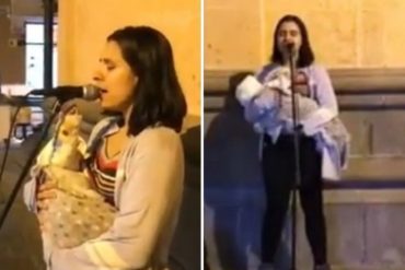 ¡CONMOVEDOR! Venezolana canta en las calles de Perú mientras lleva a su bebé de brazos (+Video)