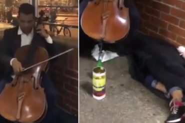 ¡PARTE EL ALMA! La conmovedora historia de este músico venezolano que toca en Bogotá con su hija en el morral (+Video)