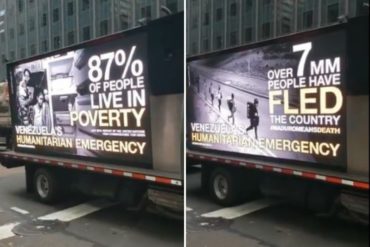 ¡VÉALO! Este camión recorre Nueva York denunciando la crisis humanitaria en Venezuela (+Video)