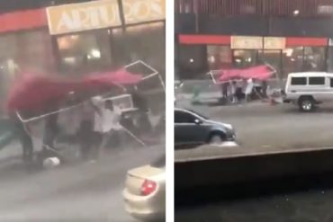 ¡POR POQUITO! Los fuertes vientos casi se llevan un toldo en La Candelaria (+Video)