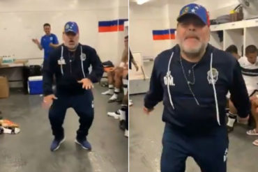 ¡NO SE LO PIERDA! El extraño “bailecito” de Maradona con la gorra tricolor de Venezuela tras la victoria de su equipo (+Video)