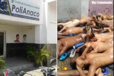 ¡REPUGNANTE! Gallos picotean a reclusos desnudos en Anaco mientras la policía los golpean con tablas (+Video)